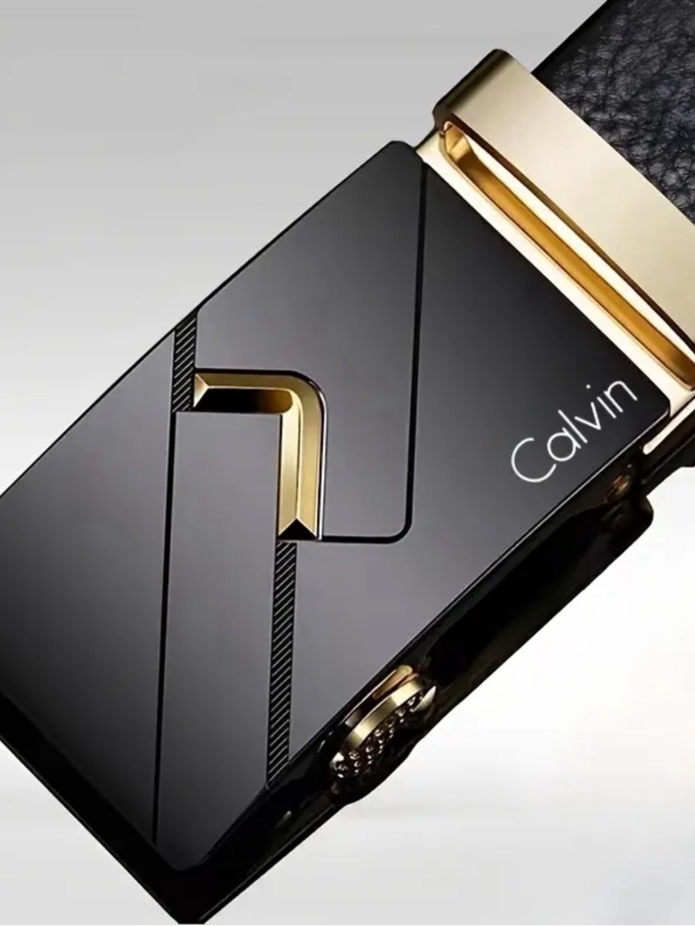Calvin Sleek Black & Gold Toned Belt PU and Zinc Alloy- Adjustable-Automatic NEW